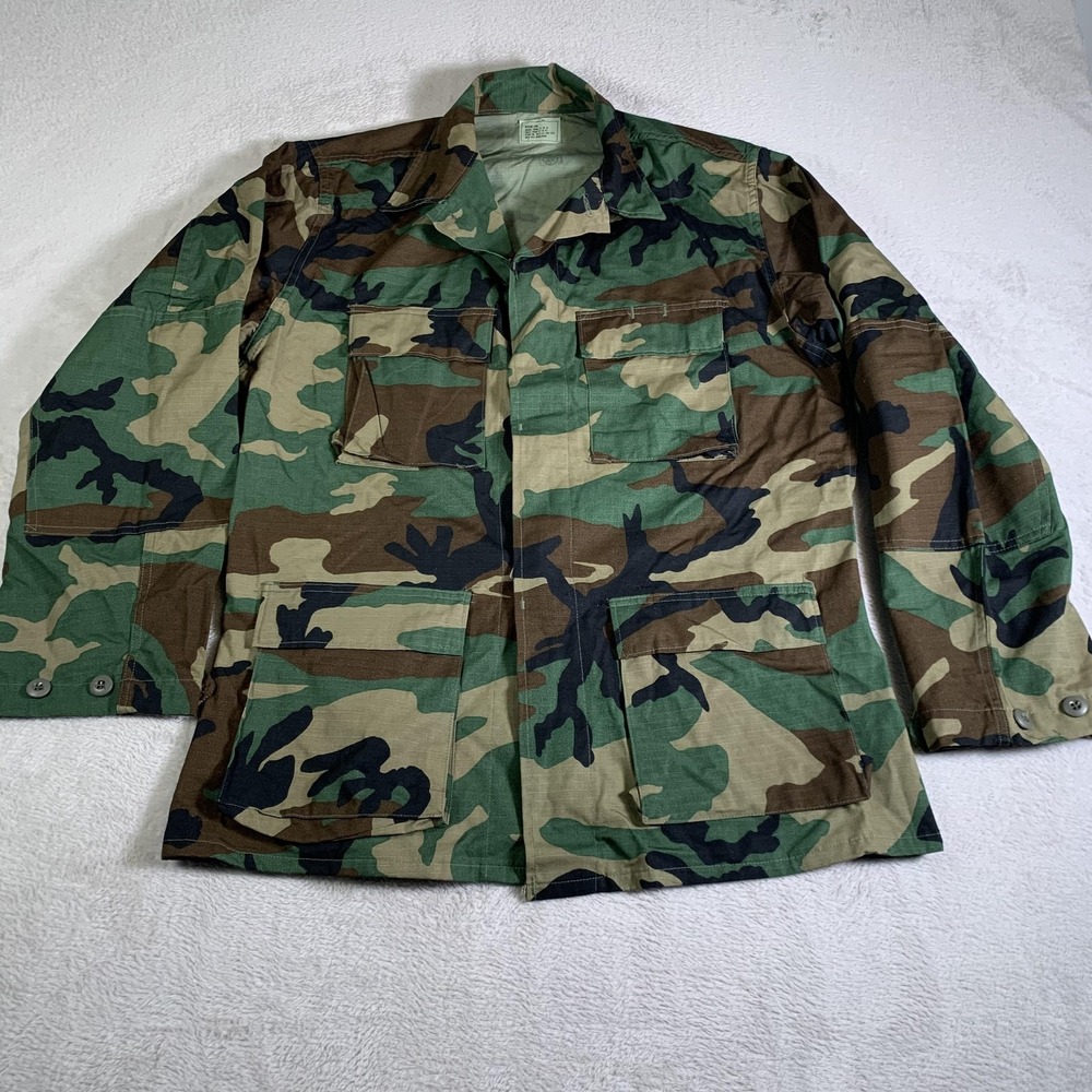 Vintage USGI BDU Jacket Mens Medium Long‎ Woodland Camo Hot Weather Combat 80s